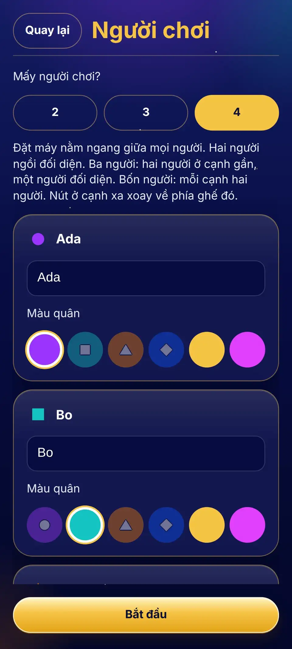 Xúc xắc mở màn để quyết định ai đi trước